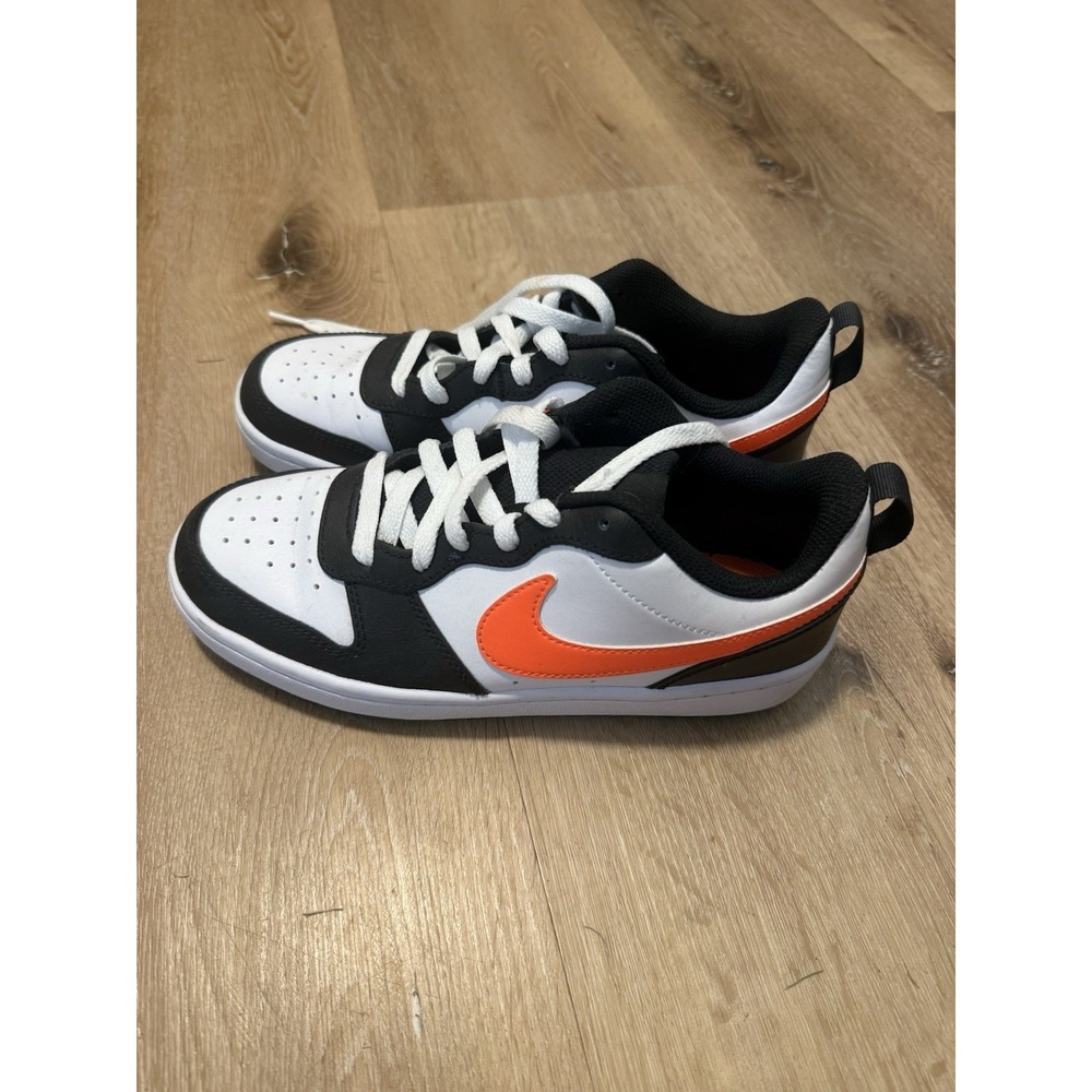 Nike Court Borough Low 2 Kids Sneakers Black White Orange BQ5448-115 5.5Y